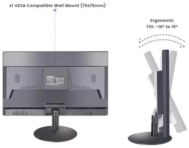 Alt view image 5 of 5 - SKitphrati18.5 Inch Touchscreen Monitor 1366x768, VESA Wall Mountable, 10-Points Computer Touch Screen PC Display with Type-B HDMI VGA Port, 75Hz Desktop Touch Display, Black