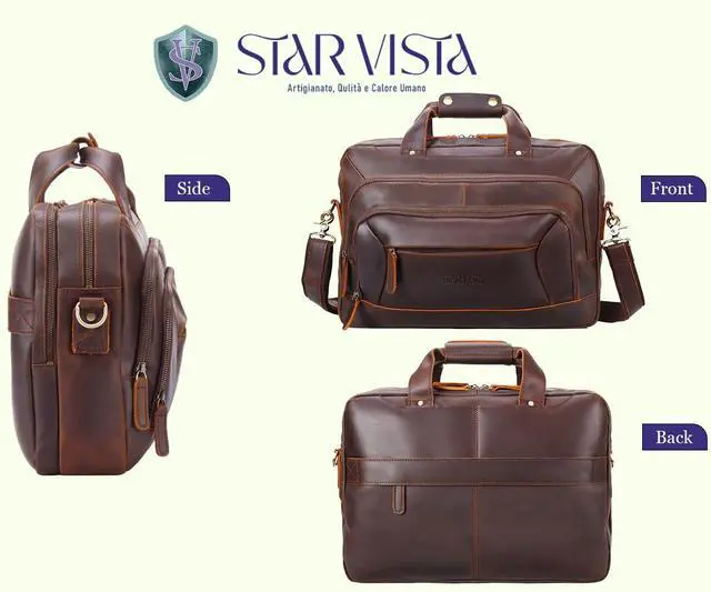 Alt view image 3 of 5 - STAR VISTA Brela 15.6" Laptop Messenger Bag, Full Grain Leather Briefcase for Men, Women, Business Travel, YKK Zippers and Brass Hardware