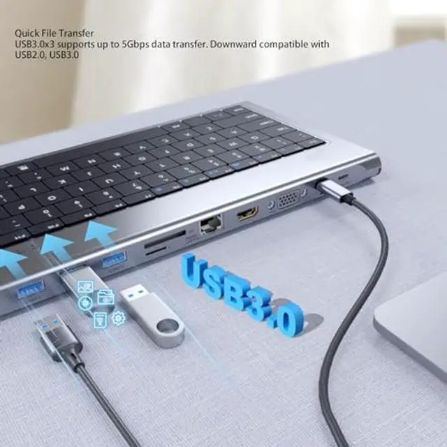 Alt view image 4 of 5 - Tangxi Wired Keyboard with USB Hub, 11 in 1 USB C 78 Keys Computer Keyboard, Multifunctional 4K 10Gbps 1000Mbps 100W PD USB C Docking Station, Plug and Play