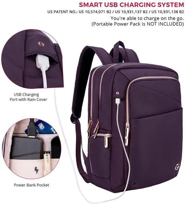 Alt view image 4 of 5 - Swissdigital Design College Backpack For Women, Fits 15.6 Inch Laptop Bookbags With USB Charging Port, Large Backpacks For Students, Purple l KATY ROSE