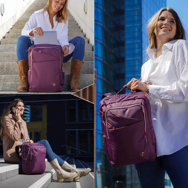 Alt view image 2 of 5 - Swissdigital Design College Backpack For Women, Fits 15.6 Inch Laptop Bookbags With USB Charging Port, Large Backpacks For Students, Purple l KATY ROSE