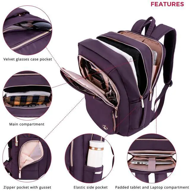 Alt view image 5 of 5 - Swissdigital Design College Backpack For Women, Fits 15.6 Inch Laptop Bookbags With USB Charging Port, Large Backpacks For Students, Purple l KATY ROSE
