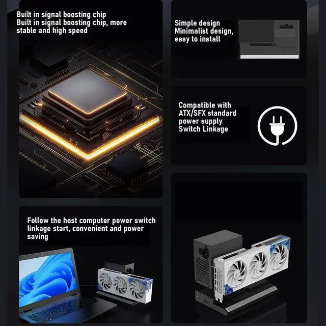 Alt view image 2 of 5 - GPU Enclosure for Laptop with Oculink Interface, Oculink 64Gbps External GPU Dock Station, PCIE X16 Interface, Support ATX SFX Standard Power Supply, for Win 10 64 bit