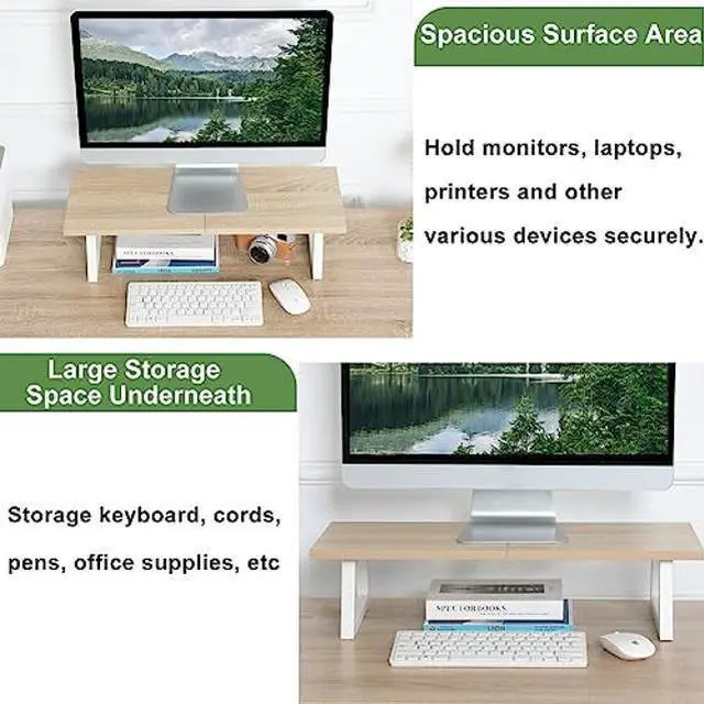 Alt view image 3 of 5 - TEAMIX 42 inch+24 inch Monitor Stand Wood & Steel Desktop Riser for for Desktop Office Desk Organizers