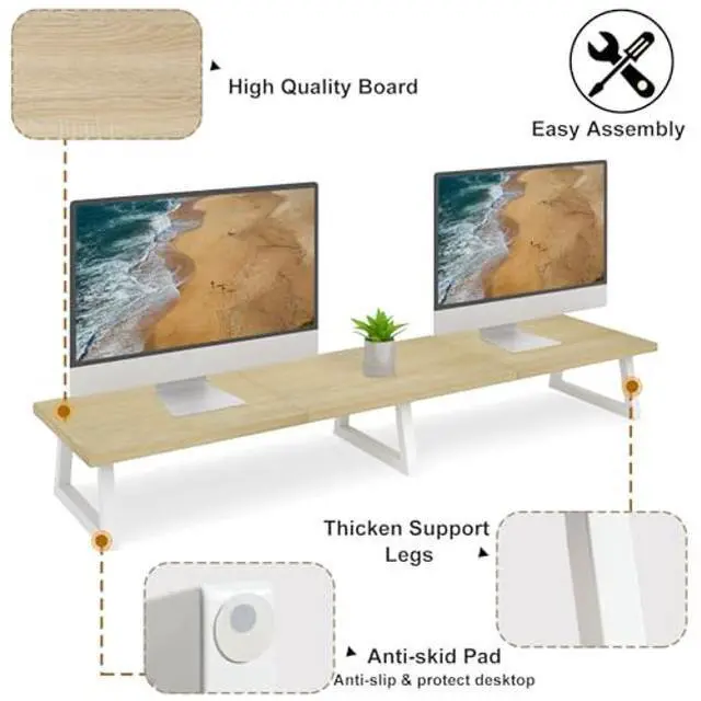 Alt view image 5 of 5 - TEAMIX 42 inch+24 inch Monitor Stand Wood & Steel Desktop Riser for for Desktop Office Desk Organizers