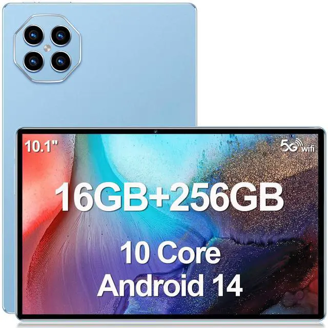 Main image of testlili Tablet 10.1 inch Android 14 Tablets, 16GB RAM 256GB ROM,16MP+32MP Camera,10 Core Tablet PC, 2560 * 1600 HD Touch Screen,Smart-K Dual Speakers, 10000mAh, GPS, WiFi (Blue)