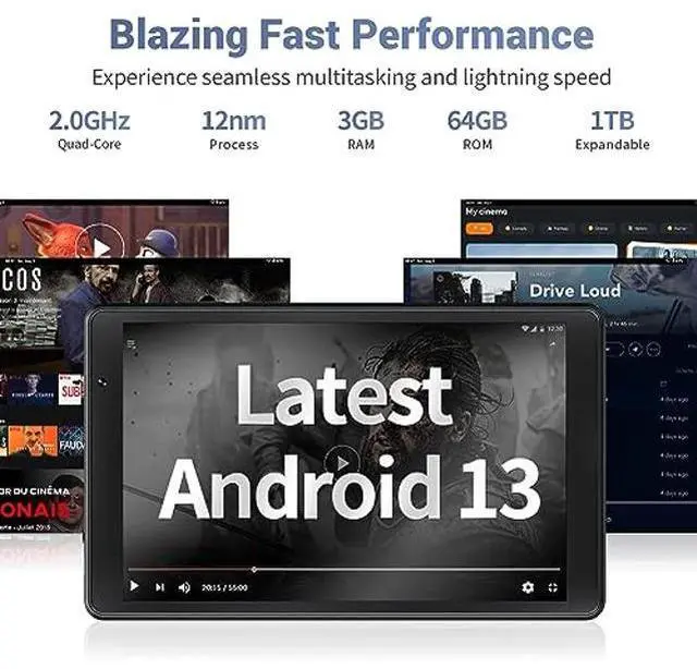 Alt view image 2 of 5 - Topsand Latest Android 13 Tablet, 8 Inch Tablet Quad-Core 2.0 GHz Processor with 64GB Storage, 1TB Expandable, Dual Auto Focus Camera with Face ID Unlock, GPS, Parental Control, 2.4G & 5G WiFi