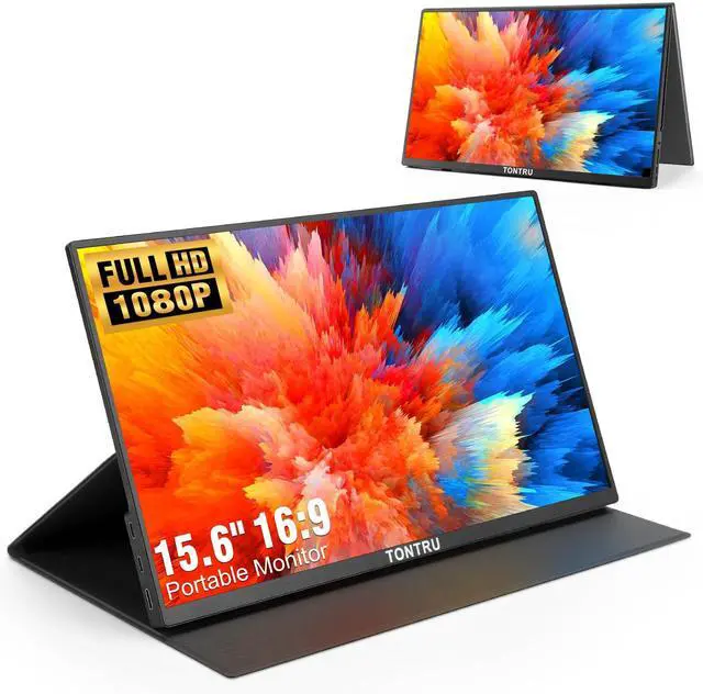 Main image of TONTRU 15.6" Portable Monitor Full HD 1080p, USB-C & HDMI Connectivity, Ultra-Slim Design, Built-in Speakers, Compatible with Laptop, PC, Gaming Consoles