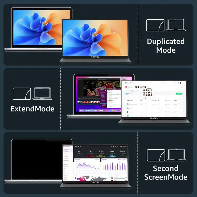 Alt view image 3 of 5 - TONTRU 15.6" Portable Monitor Full HD 1080p, USB-C & HDMI Connectivity, Ultra-Slim Design, Built-in Speakers, Compatible with Laptop, PC, Gaming Consoles