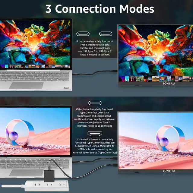 Alt view image 4 of 5 - TONTRU 15.6" Portable Monitor Full HD 1080p, USB-C & HDMI Connectivity, Ultra-Slim Design, Built-in Speakers, Compatible with Laptop, PC, Gaming Consoles