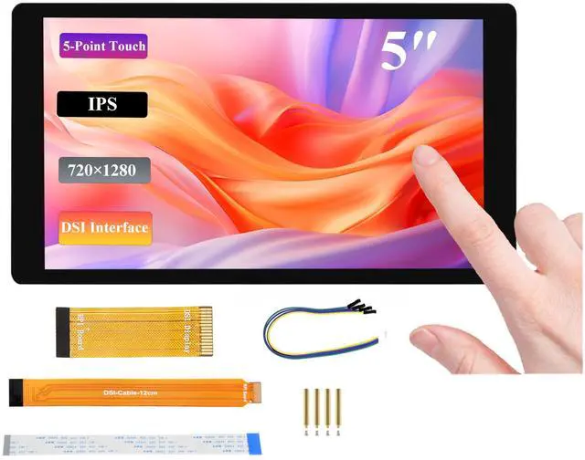 Main image of UeeKKoo 5inch DSI LCD Touch Screen 720 x 1280 IPS Capacitive Display Compatible with Raspberry Pi 5/4B/3B+/CM4/3+/3, Optical Bonding Toughened Glass Panel, DSI Interface, 5-Point Touch