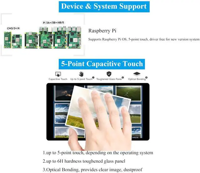 Alt view image 5 of 5 - UeeKKoo 5inch DSI LCD Touch Screen 720 x 1280 IPS Capacitive Display Compatible with Raspberry Pi 5/4B/3B+/CM4/3+/3, Optical Bonding Toughened Glass Panel, DSI Interface, 5-Point Touch