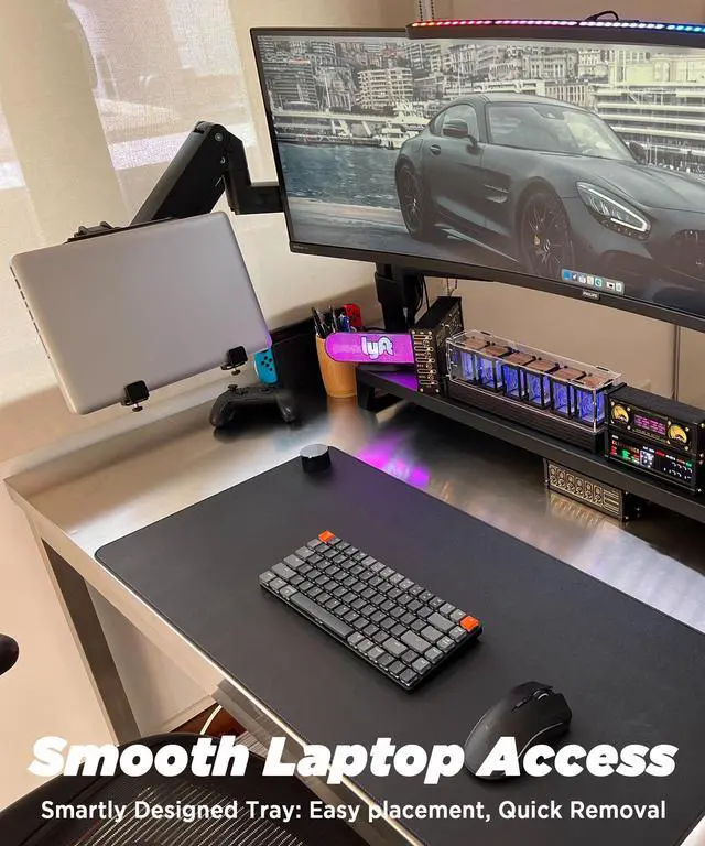 Alt view image 2 of 5 - ULTRARM Laptop and Monitor Stand Heavy Duty Monitor Arm with Reinforcement Plate for Ultawide Monitors up to 57" and 44 lbs, Laptop up to 17", Modular Extension Arms