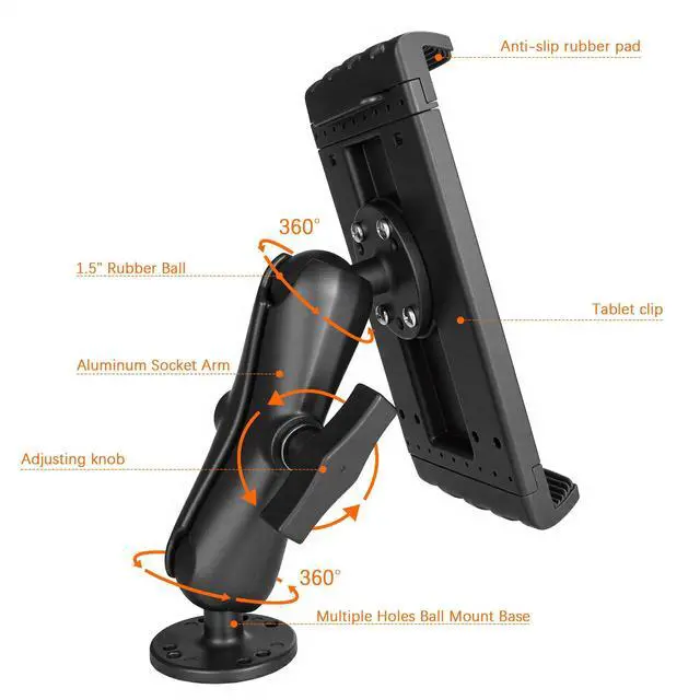 Alt view image 2 of 5 - VINmounts Aluminum Heavy Duty Tablet Mount for Truck, Drill Base Tablet Holder for Car, Compatible with 7.5''-10.2'' Tablets/iPad, iPad Car Mount for Truck, Boat, Dashboard.
