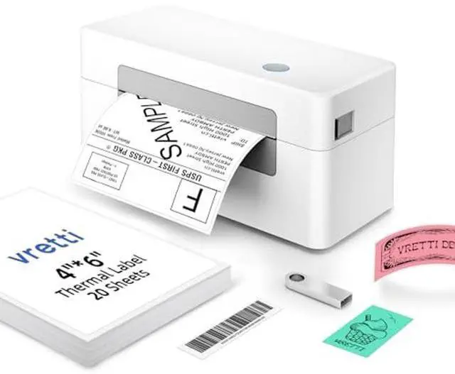 Main image of vretti USB Shipping Label Printer - 4x6 Thermal Label Printer for Small Business, Compatible with Windows,Mac,Linux and ChromeOS, Supports Barcodes, Shipping Labels, Mailing Labels, Etc.