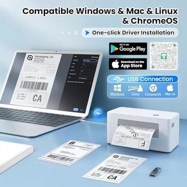 Alt view image 2 of 5 - vretti USB Shipping Label Printer - 4x6 Thermal Label Printer for Small Business, Compatible with Windows,Mac,Linux and ChromeOS, Supports Barcodes, Shipping Labels, Mailing Labels, Etc.