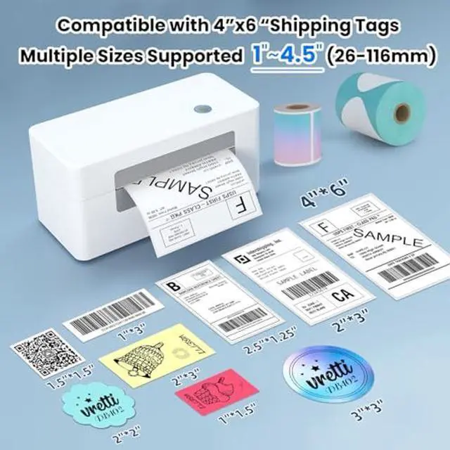 Alt view image 4 of 5 - vretti USB Shipping Label Printer - 4x6 Thermal Label Printer for Small Business, Compatible with Windows,Mac,Linux and ChromeOS, Supports Barcodes, Shipping Labels, Mailing Labels, Etc.