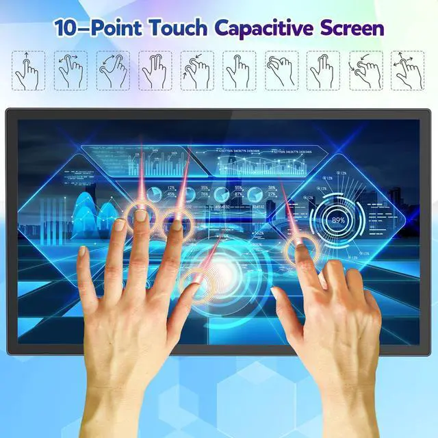 Alt view image 2 of 5 - Volunna 32 inch Capacitive Multi-Touch Screen Industrial Monitor, Built-in Speakers, USB, VGA, DVI & HD-MI Ports,16:9 Display and 1920 x 1080P, Digital Signage Displays Player for Advertising