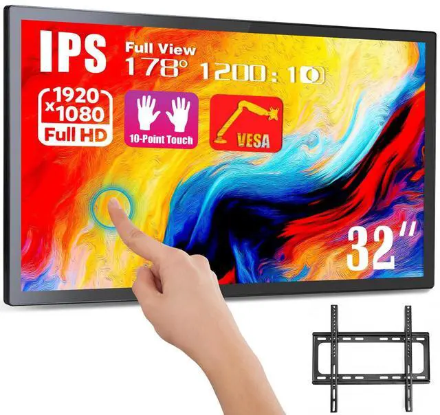 Main image of Volunna 32 inch Capacitive Multi-Touch Screen Industrial Monitor, Built-in Speakers, USB, VGA, DVI & HD-MI Ports,16:9 Display and 1920 x 1080P, Digital Signage Displays Player for Advertising