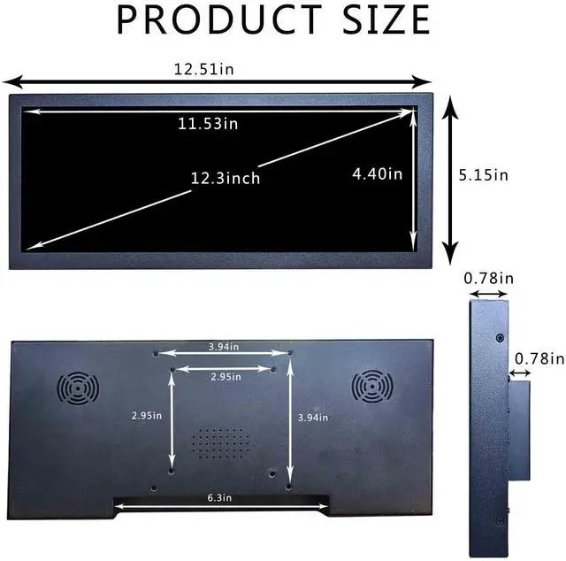 Alt view image 4 of 5 - VSDISPLAY 12.3 Inch Android11 LCD Monitor 1920x720 IPS Stretched Bar LCD Supports USB Autocopy Autoplay Video Output Secondary Display