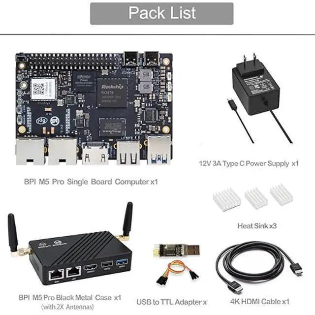 Alt view image 2 of 5 - Banana Pi BPI-M5 Pro 8GB LPDDR4x Single Board Computer, Octa-core RK3576 CPU Mali G52 GPU 6TOPs NPU, with 2xGbE Ethernet Slot for AI IoT Enhancements, ARM PCs and Edge Computing Devices (8+64GB SET1)