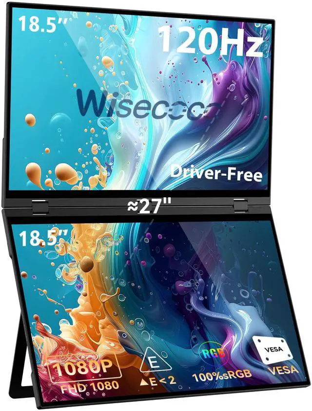 Main image of wisecoco 18.5'' 120Hz FHD 1080P Dual Triple Portable Monitor IPS USB-C HDMI HDR Secondary Display Foldable Laptop PC Gaming Monitor 100% sRGB Windows Mac Android Plug&Play Flip S8