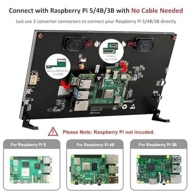 Alt view image 5 of 5 - Touchscreen Monitor for Raspberry Pi, 10.1'' IPS LCD Screen 1024 * 600 Smooth Touch, Built-in Dual Speakers, HDMI Input, Compatible with Raspberry Pi 5/4/3/Zero, Easy Set-up Driver-free (10.1 Inch)