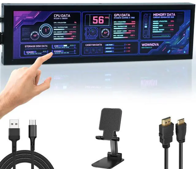 Main image of WOWNOVA Computer Hardware Temp Sensor Panel 8.8" Touch Monitor, PC Temperature Display, HD LCD Screen for PC Case Accessories Gaming Secondary Monitor, Compatible with RPi Windows(-Touch)