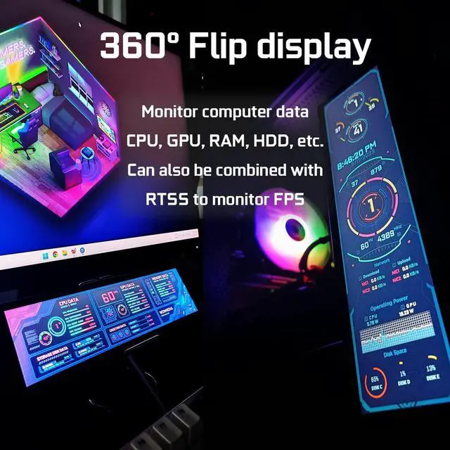 Alt view image 4 of 5 - WOWNOVA Computer Hardware Temp Sensor Panel 8.8" Touch Monitor, PC Temperature Display, HD LCD Screen for PC Case Accessories Gaming Secondary Monitor, Compatible with RPi Windows(-Touch)