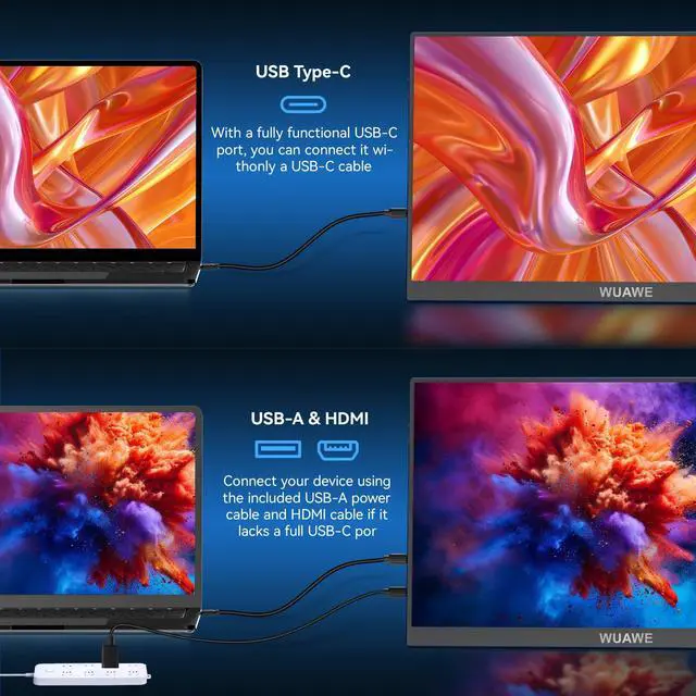 Alt view image 5 of 5 - WUAWE 16" Portable Monitor, 1200P 120Hz 100% sRGB Portable Gaming Monitor with Built-in Stand, HDR and Freensync, USB C Pc, Switch and Ps5