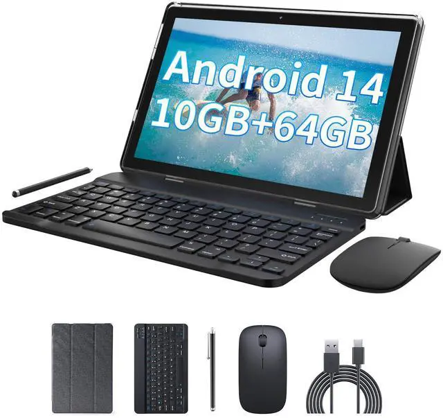 Main image of 2 in 1 10GB+64GB Tablet 10.1 inch Android 14 Tablet Set Tablets with Keyboard Case wireless Mouse Stylus Screen Flim 10.1 IN 1280*800 HD Touch Screen 8MP Dual Camera Games Tab Wi-Fi BT Tableta PC