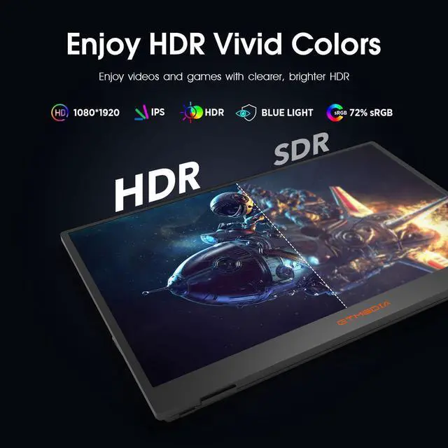 Alt view image 2 of 5 - Portable Monitor 15.6inch 1080P FHD Laptops Monitors USB C HDMI Second External Monitor for Laptops Gaming Monitors Display for Tablet/Phone/PC/MAC/PS5 Built-in Dual Speakers