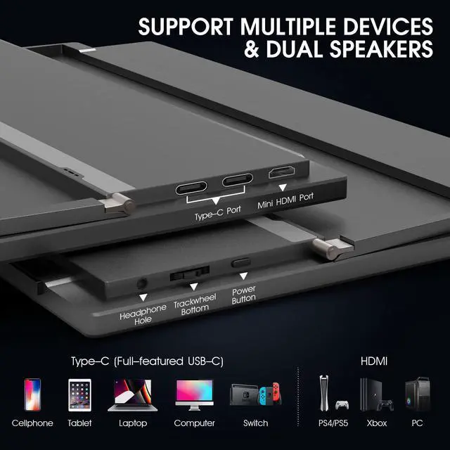 Alt view image 5 of 5 - Portable Monitor 15.6inch 1080P FHD Laptops Monitors USB C HDMI Second External Monitor for Laptops Gaming Monitors Display for Tablet/Phone/PC/MAC/PS5 Built-in Dual Speakers