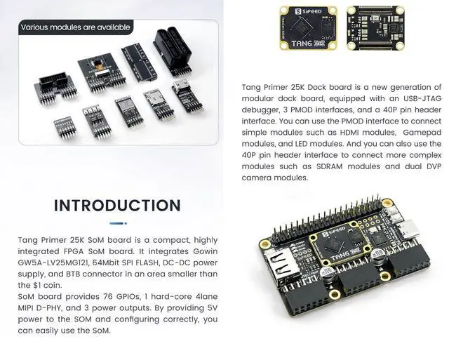Alt view image 5 of 5 - youyeetoo Sipeed Tang Primer 25K Dock FPGA Development Board MCU, RISCV, Modularisation, Gowin GW5A, PMOD SDRAM, 23K LUT4, MIPI 2.5Gbps (25K Pmod Paket)