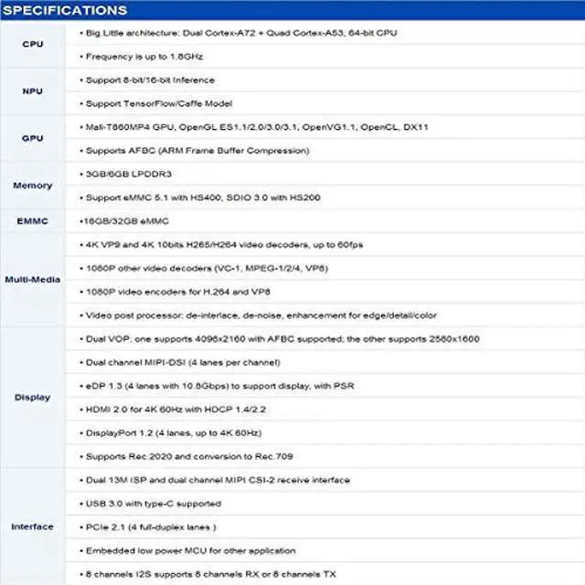 Alt view image 4 of 5 - Toybrick Rockchip RK3399Pro TB-RK3399ProD Single Board Computer Support for AI and Machine Learning with Caffe and TensorFlow,NPU Up to 3.0 TOPS