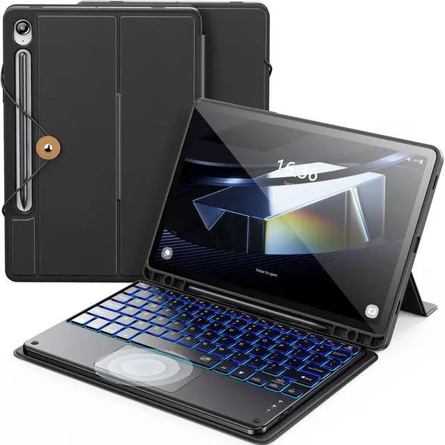 Main image of INFILAND Keyboard Case for Samsung Galaxy Tab S10 FE/S9 FE/S9 with 7-Color Backlight & High Precision Trackpad, Slim Detachable Folder Style Keyboard Case for Tab S9 11" &S10 FE/S9 FE 10.9",Black