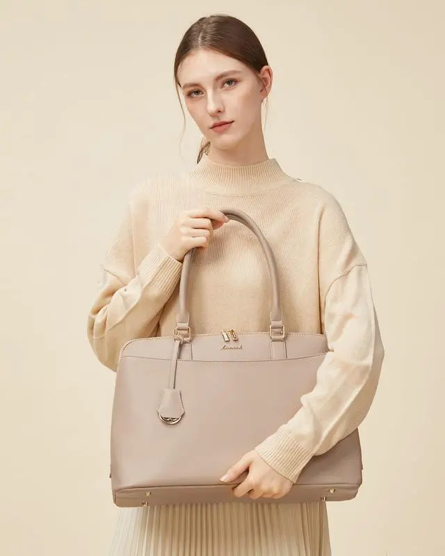Alt view image 2 of 5 - LOVEVOOK Laptop Bag for Women, 15.6 Inch Work Tote Bag, Large Purse Professional Computer Bag, Stylish Business Office Briefcase,Khaki