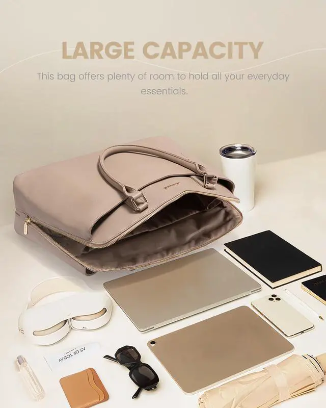 Alt view image 3 of 5 - LOVEVOOK Laptop Bag for Women, 15.6 Inch Work Tote Bag, Large Purse Professional Computer Bag, Stylish Business Office Briefcase,Khaki
