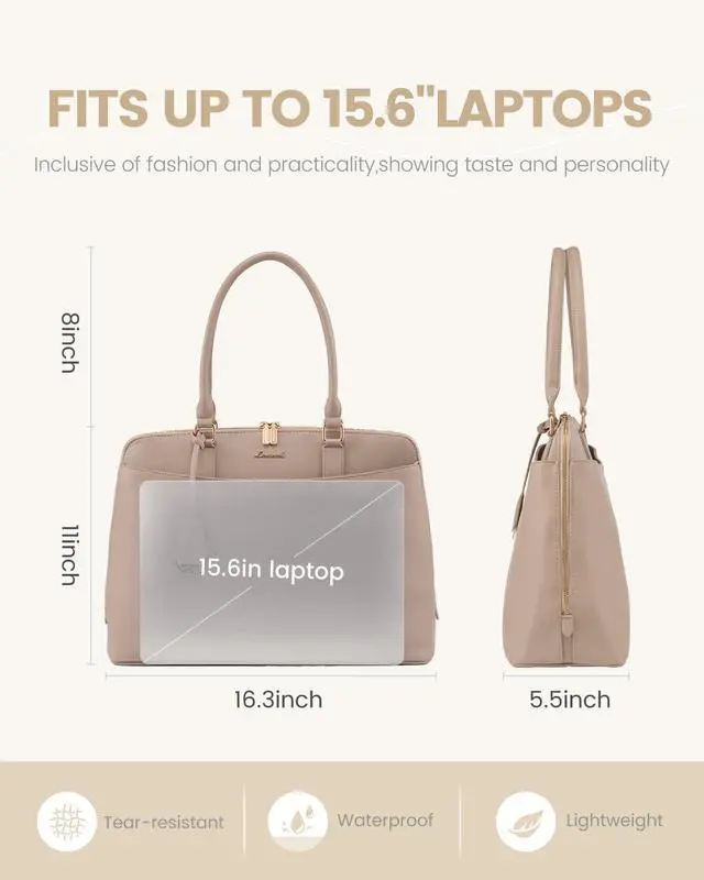 Alt view image 5 of 5 - LOVEVOOK Laptop Bag for Women, 15.6 Inch Work Tote Bag, Large Purse Professional Computer Bag, Stylish Business Office Briefcase,Khaki