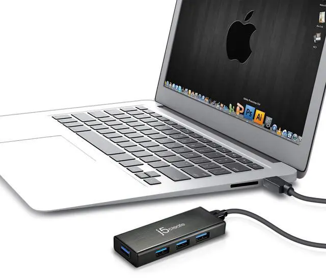 Alt view image 2 of 5 - j5create 4-Port Powered USB 3.0 Data Hub with 2 ft Extended Cable [15W Power Adapter Included] for Mac, MacBook, Windows, Laptop, Surface, XPS, PC (JUH340)