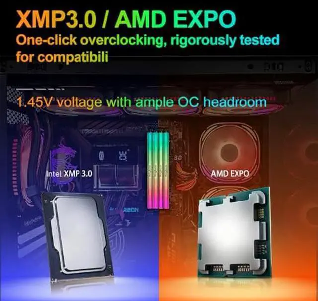 Alt view image 4 of 5 - RGB Computer Desktop Memory Ram Hynix M-die DDR5 48GB(2x24GB) 6000MT/s CL28 1.45V Overclocking XMP 3.0 & AMD Expo with Heatsink for PC Gaming/Office/PS