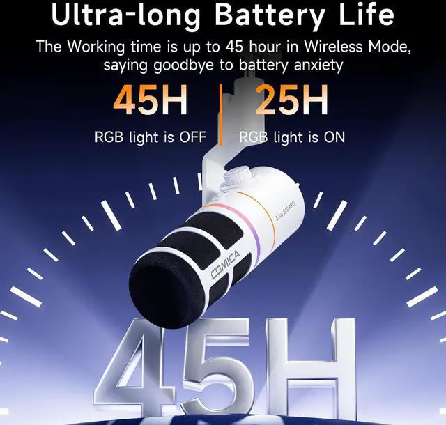 Alt view image 5 of 5 - EJoy D10 PRO(A) USB Wireless Gaming Microphone - Boom Arm Mic with Wired/Wireless Modes, XLR/USB-C, Real-Time Monitoring, 45H Battery, RGB Dynamic Mic for Gaming, Streaming, Podcast, Recording (White)