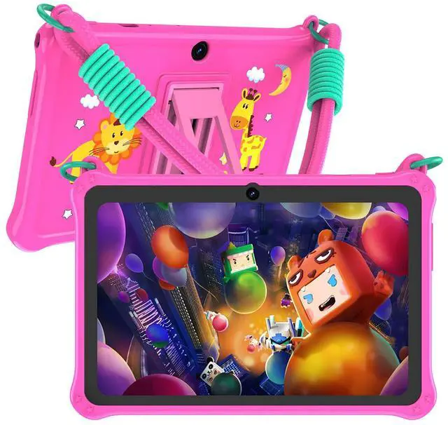 Main image of PRITOM Lanyard Kids Tablet 7 inch, 32GB Toddler Tablet Android 13 with WiFi, Dual Camera, Education, Games, Kids Software Pre-Installed, Parental Control, Pink