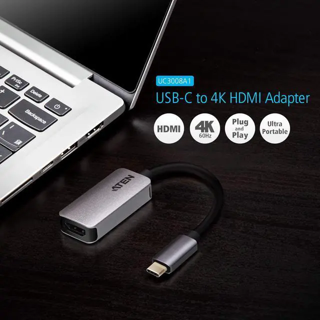 Alt view image 2 of 5 - ATEN UC3008A1 USB-C to 4K HDMI Adapter for USB-C Enabled Laptop or Smartphone to a HDMI 4K 60Hz (4096 x 2160 60Hz) Display, TV or Projector -- Windows, OS X, iPad Pro, Android