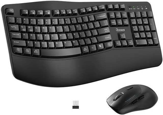 Main image of Ergonomic Wireless Keyboard and Mouse Combo, Wave Keys Keyboard with Wrist Rest for Natural Typing, 3 DPI Adjustable Ergonomic Silent Mouse for Computer/Laptop/Windows/Mac (Black)