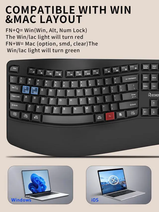 Alt view image 4 of 5 - Ergonomic Wireless Keyboard and Mouse Combo, Wave Keys Keyboard with Wrist Rest for Natural Typing, 3 DPI Adjustable Ergonomic Silent Mouse for Computer/Laptop/Windows/Mac (Black)