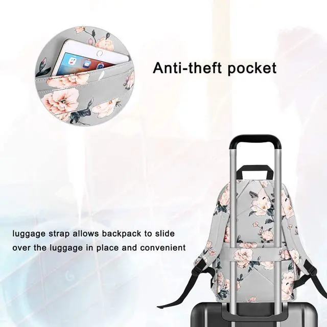 Alt view image 5 of 5 - MOSISO 15.6-16 inch Laptop Backpack for Women, Polyester Anti-Theft Stylish Casual Daypack Bag with Luggage Strap & USB Charging Port, Camellia Travel Backpack, Grey