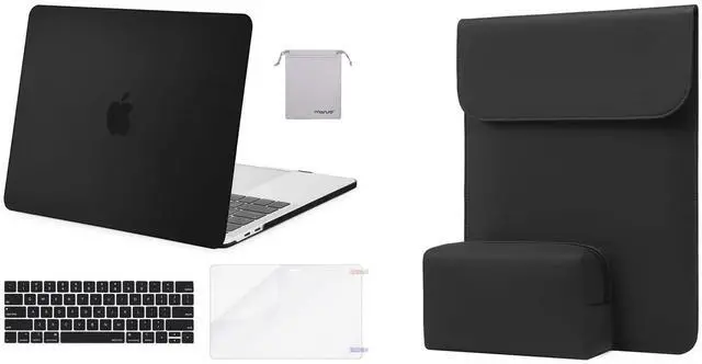 Main image of MOSISO Compatible with MacBook Pro 13 inch Case M2 2024, 2023, 2022-2016 M1, Faux Suede Leather Laptop Sleeve with Small Bag&Hard Shell&Keyboard Cover&Screen Protector&Storage Bag, Black