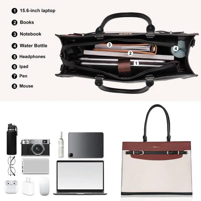 Alt view image 2 of 5 - MOSISO Laptop Bag for Women, 15.6 inch Laptop Tote Bag, Waterproof Leather Decorative Buckle Work Briefcase, Large Capacity Computer Handbag for Teacher Office Travel, Black