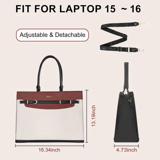 Alt view image 4 of 5 - MOSISO Laptop Bag for Women, 15.6 inch Laptop Tote Bag, Waterproof Leather Decorative Buckle Work Briefcase, Large Capacity Computer Handbag for Teacher Office Travel, Black